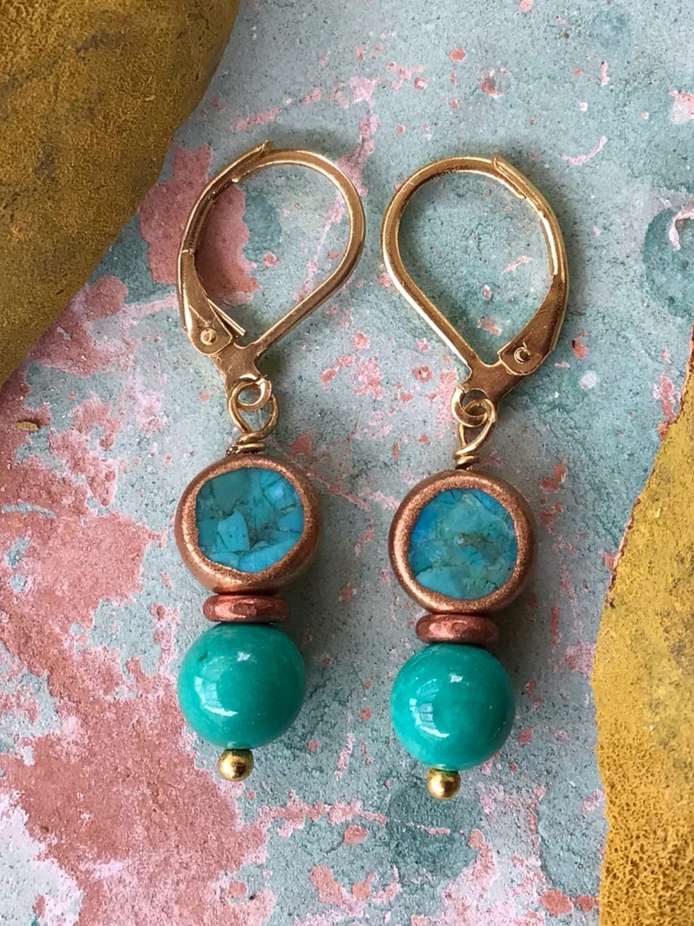 Turquoise Gold Edge Sundance Charm Earrings